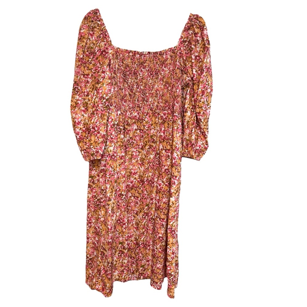 J.Crew 2X Smocked puff-sleeve midi dress faded floral cottage‎ core preppy fem - Picture 6 of 17